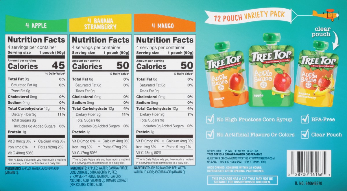 slide 2 of 9, Tree Top Apple/Banana Strawberry/Mango Apple Sauce Variety Pack 12 - 3.2 oz Pouches, 38.4 oz