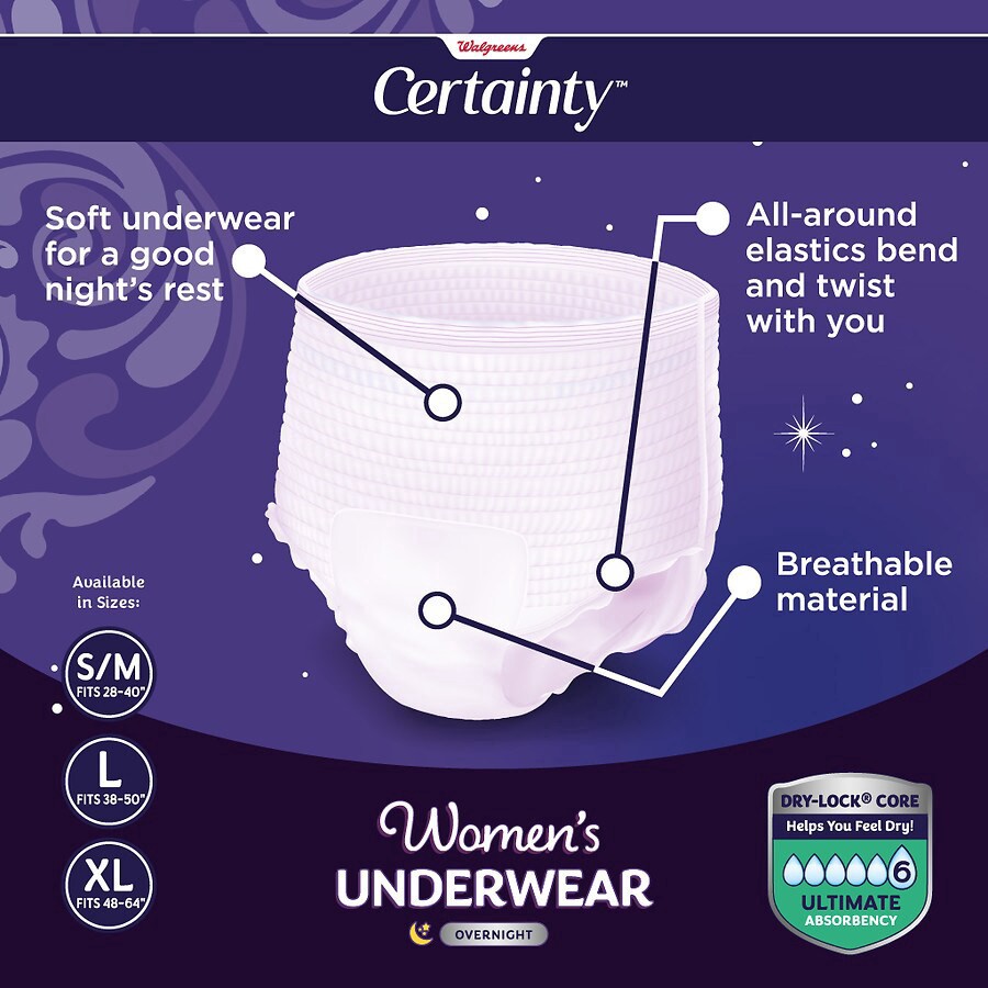 slide 3 of 5, Walgreens Certainty Overnight Ultimate Absorbancy Size L Women's Underwear, 16 ct