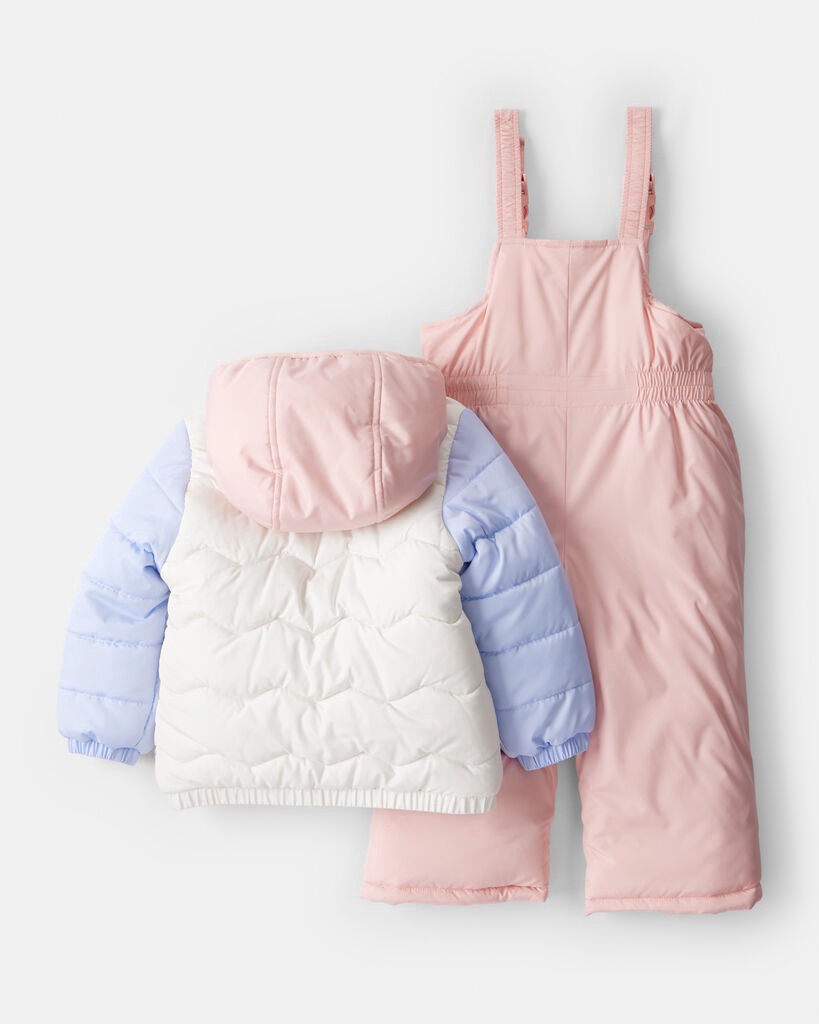 slide 4 of 6, Carter's Toddler Girl 2-Piece Color Block Hooded Snowsuit Jacket & Bib Set Pink/White 5T, 2 pc