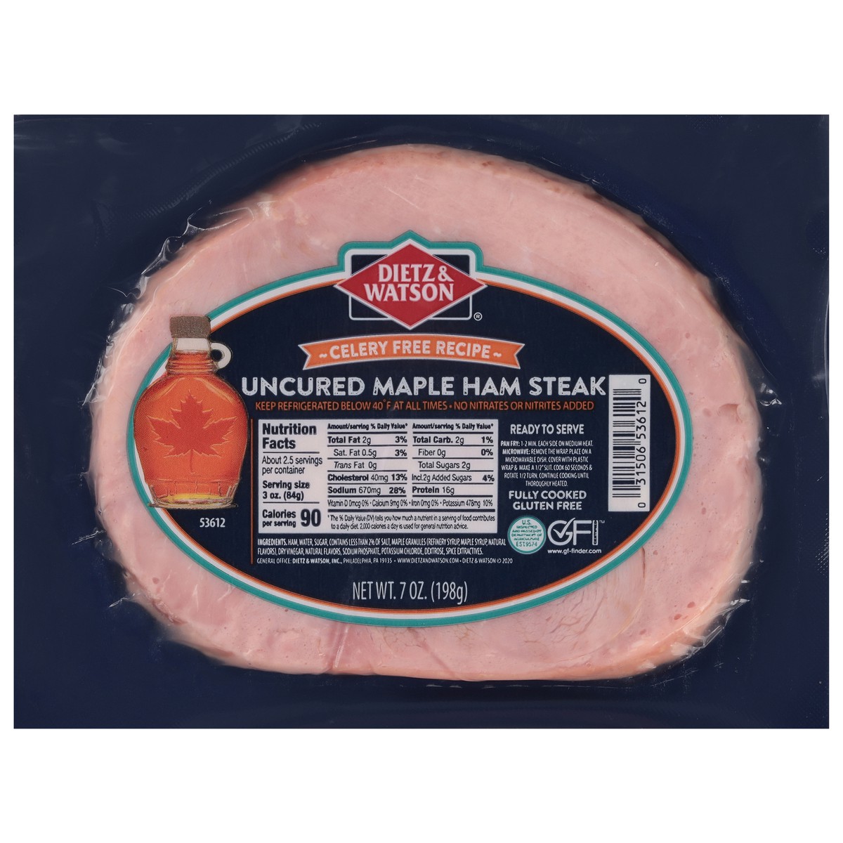 slide 11 of 13, Dietz & Watson Uncured Maple Ham Steak 7 oz, 7 oz