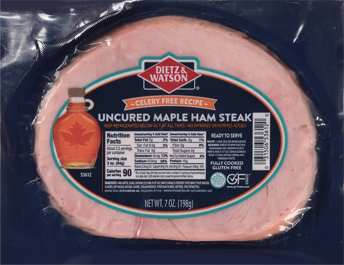 slide 10 of 13, Dietz & Watson Uncured Maple Ham Steak 7 oz, 7 oz