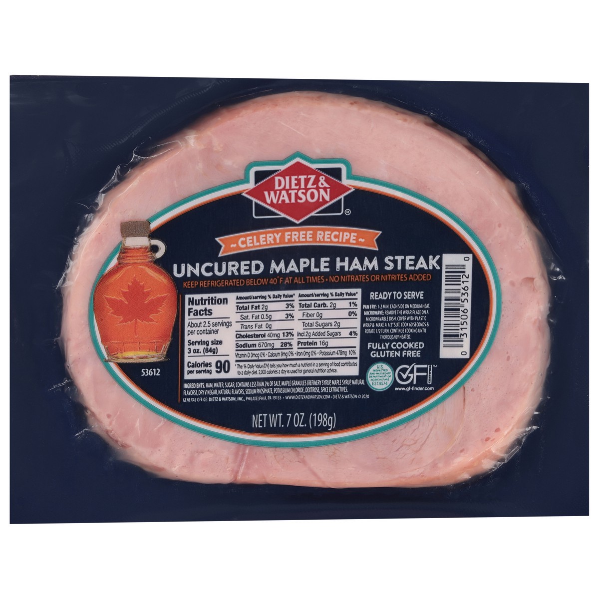 slide 4 of 13, Dietz & Watson Uncured Maple Ham Steak 7 oz, 7 oz