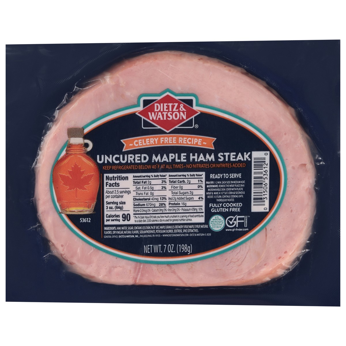 slide 6 of 13, Dietz & Watson Uncured Maple Ham Steak 7 oz, 7 oz