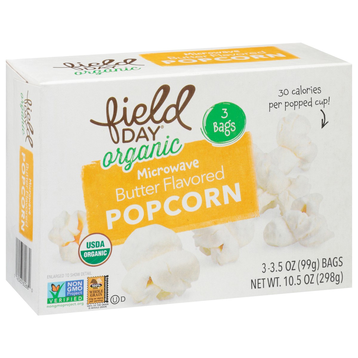 slide 4 of 13, Field Day Organic Microwave Butter Flavored Popcorn 3 - 3.5 oz Bags, 3 ct