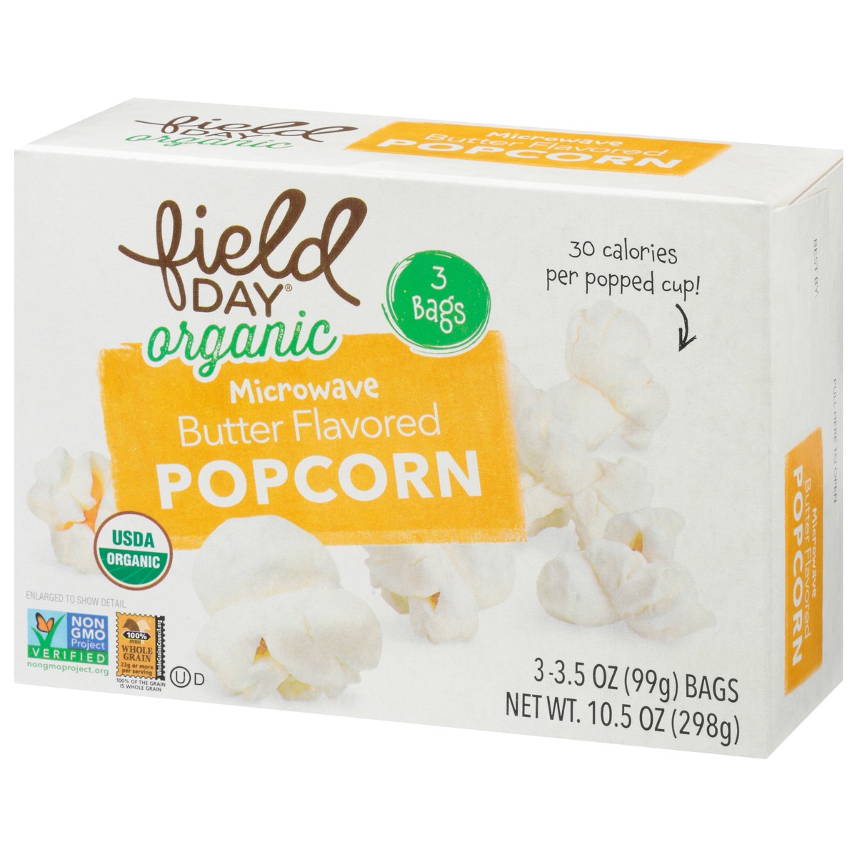 slide 6 of 13, Field Day Organic Microwave Butter Flavored Popcorn 3 - 3.5 oz Bags, 3 ct