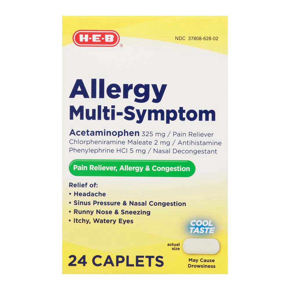 slide 1 of 1, H-E-B Allergy Multi-symptom Cool Ice Caplets, 24 ct