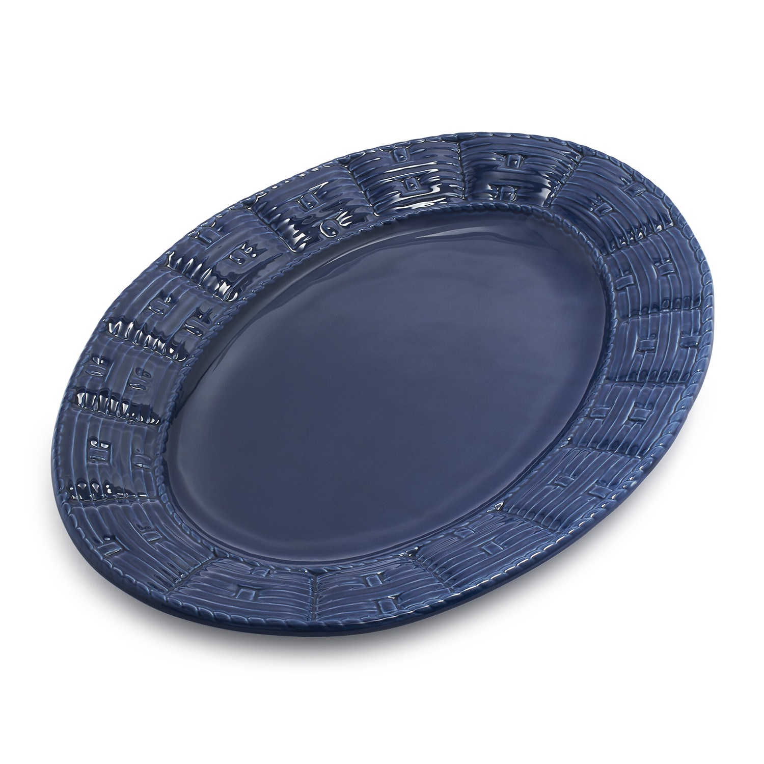 slide 1 of 1, Sur La Table Basketweave Oval Platter, Blue, 1 ct