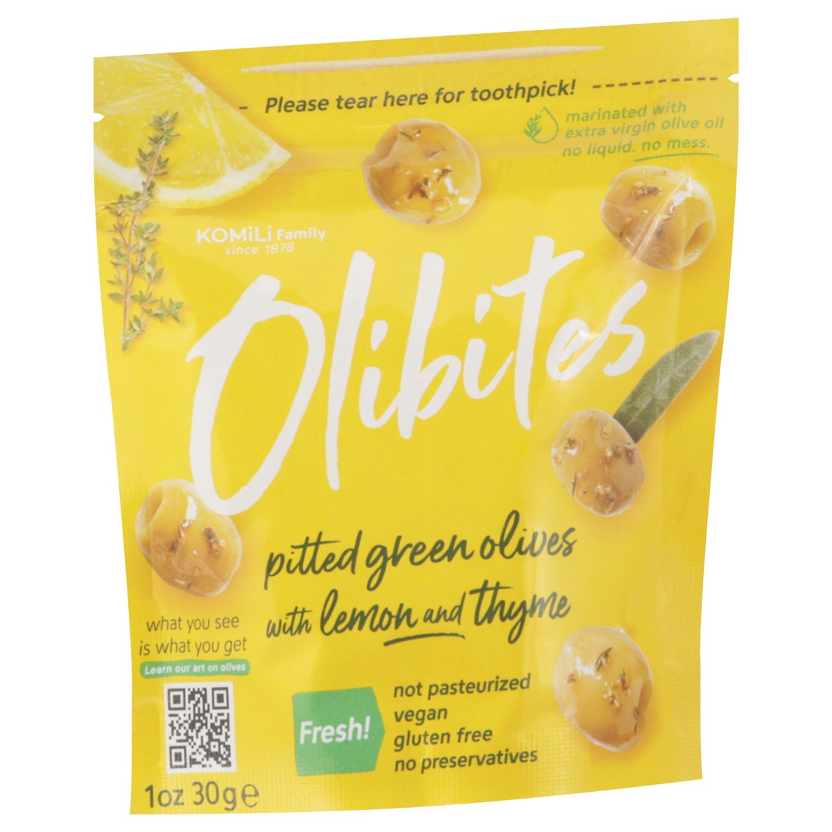 slide 13 of 13, Olibites Green Olives With Lemon & Thyme 1 Ounce, 1 oz