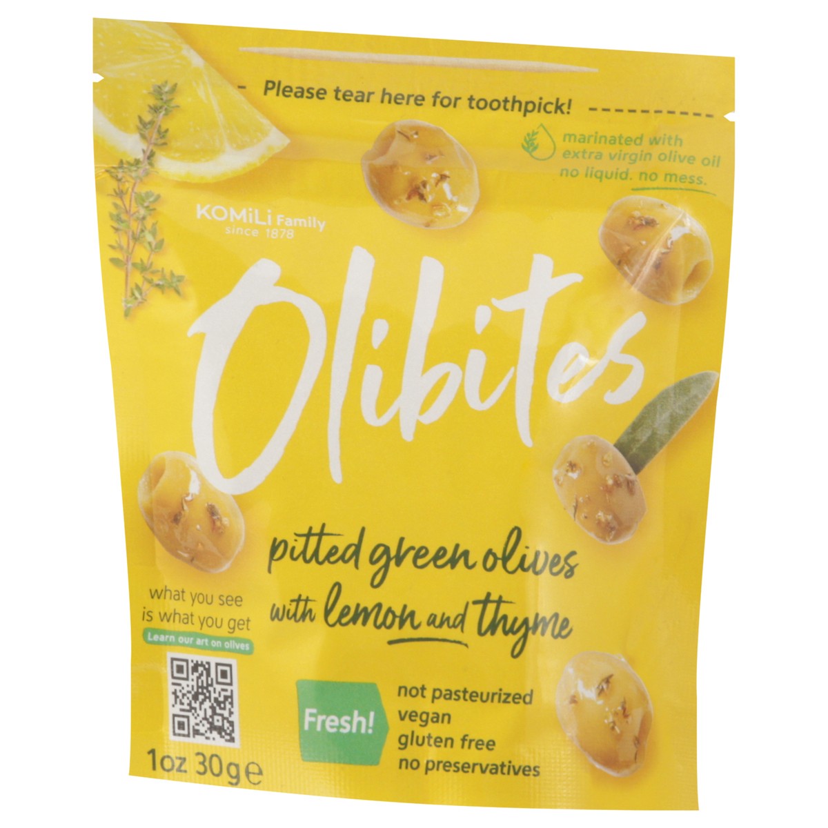 slide 9 of 13, Olibites Green Olives With Lemon & Thyme 1 Ounce, 1 oz