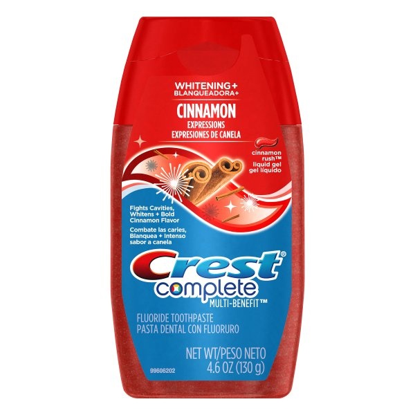 slide 1 of 1, Crest Fluoride Toothpaste, Whitening + Cinnamon Expressions, Liquid Gel, 4.6 oz