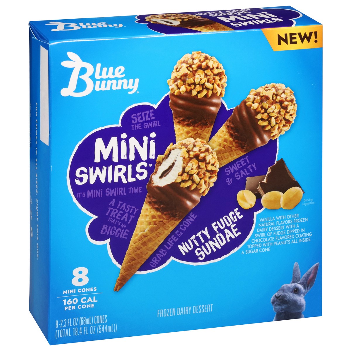 slide 5 of 14, Blue Bunny Mini Swirls Nutty Fudge Sundae Cones Frozen Dessert, 8 Pack, 8 ct