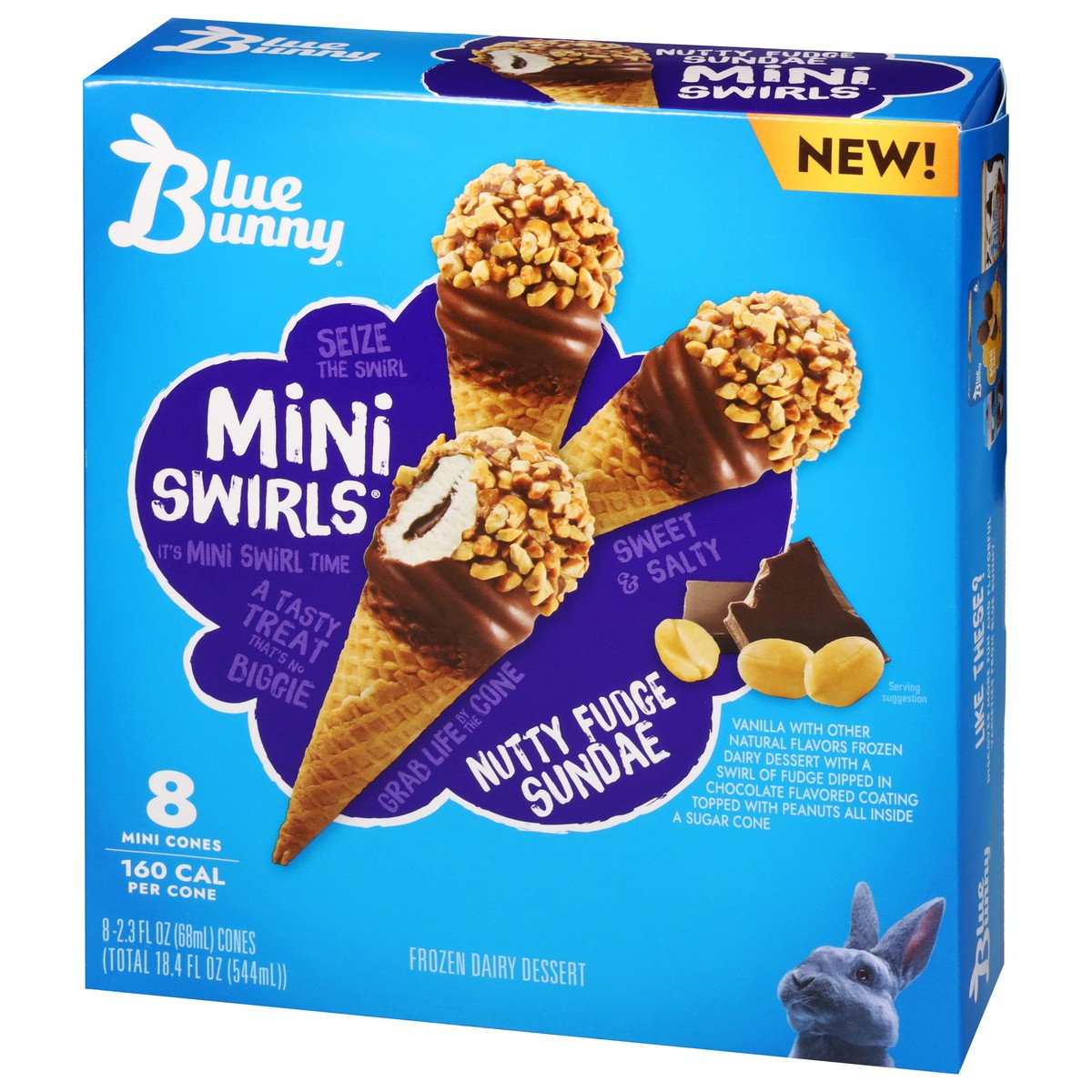 slide 14 of 14, Blue Bunny Mini Swirls Nutty Fudge Sundae Cones Frozen Dessert, 8 Pack, 8 ct