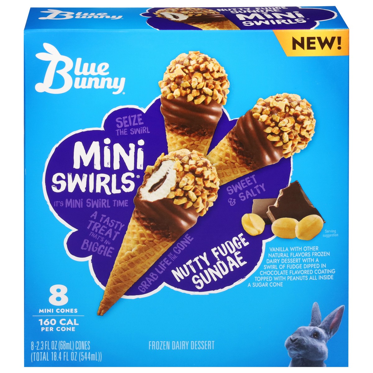 slide 2 of 14, Blue Bunny Mini Swirls Nutty Fudge Sundae Cones Frozen Dessert, 8 Pack, 8 ct