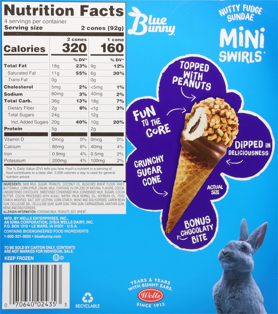 slide 11 of 14, Blue Bunny Mini Swirls Nutty Fudge Sundae Cones Frozen Dessert, 8 Pack, 8 ct