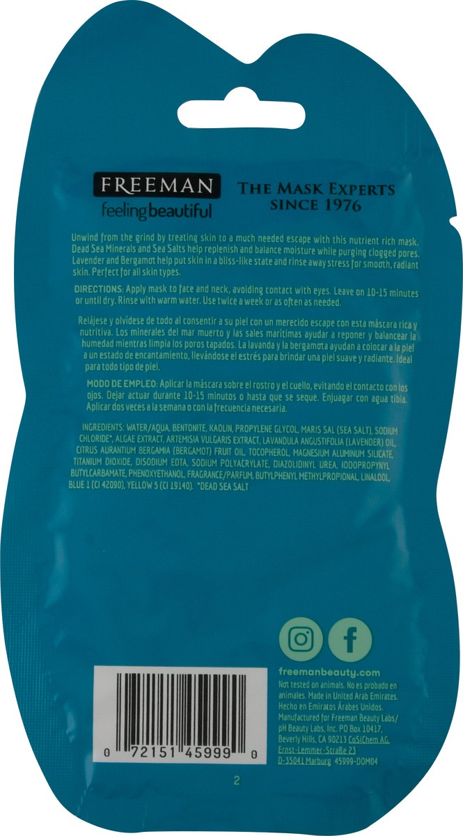 slide 9 of 10, Freeman Feeling Beautiful Facial Mask, Anti-Stress, Dead Sea Minerals, 0.5 oz; 15 ml