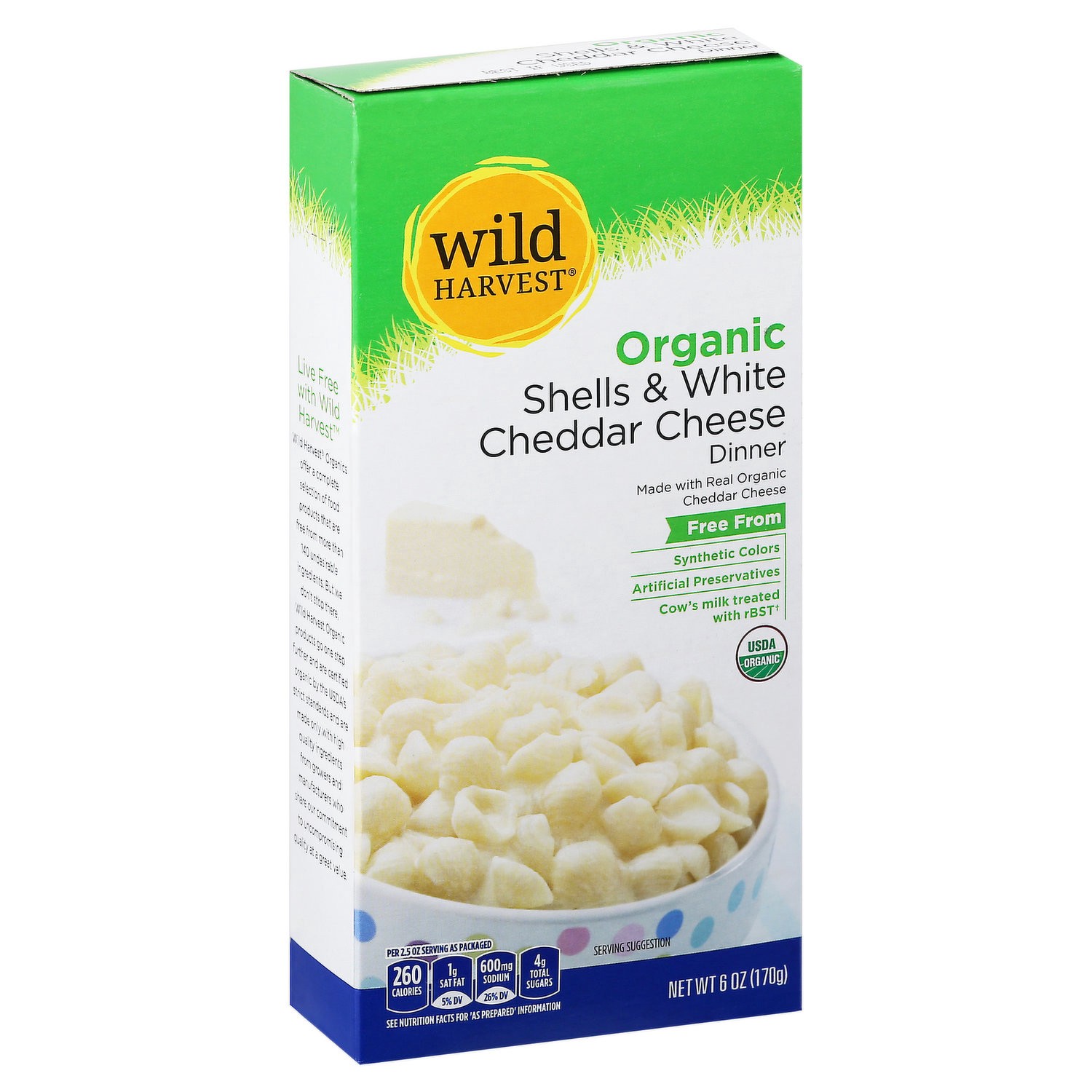 slide 1 of 1, Wild Harvest Organic Shells & White Chedder Cheese, 6 oz