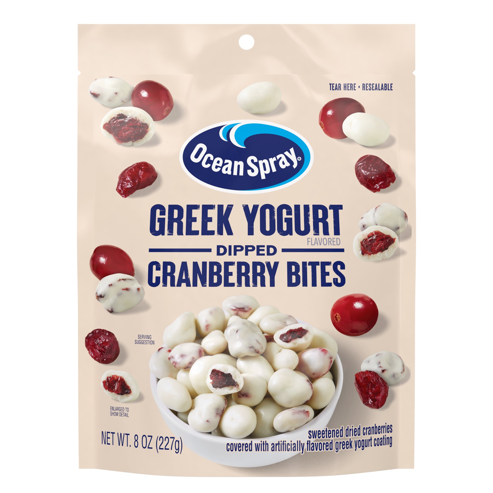 slide 1 of 4, Ocean Spray Greek Yogurt Covered Craisins, Greek Yogurt Flavored, Covered Cranberries, Dried Fruit, 8 Oz Pouch, 8 oz