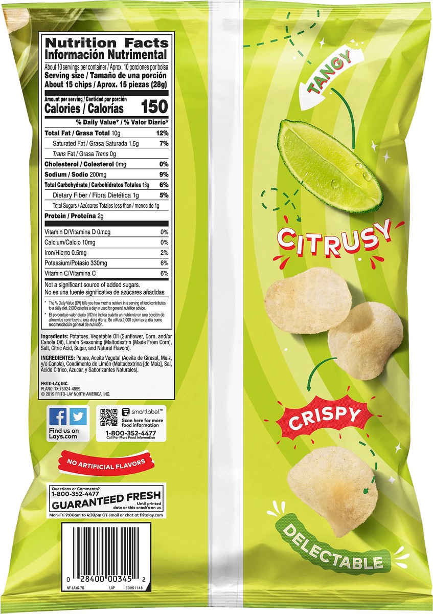 slide 3 of 6, Lay's Family Size Limon Flavored Potato Chips 9.5 oz, 10.5 oz