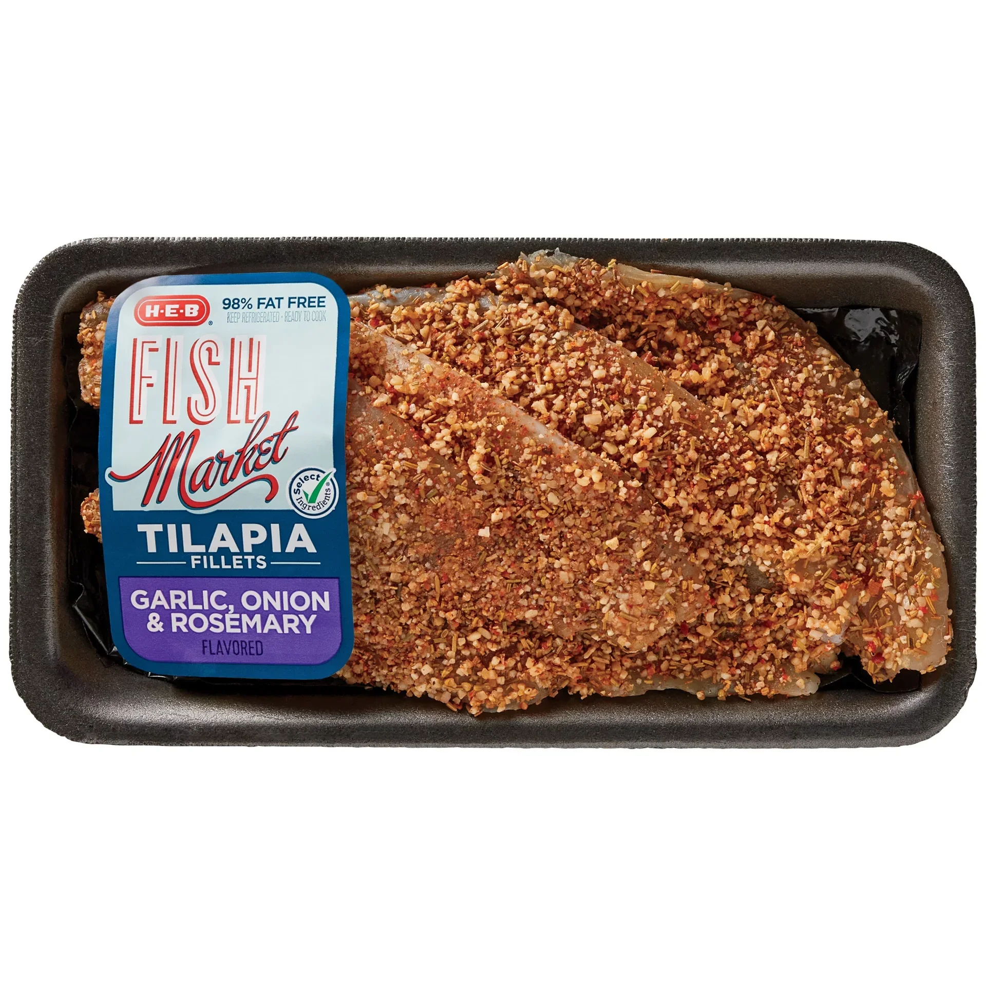 slide 1 of 1, H-E-B Fish Market Seasoned Tilapia Fillets - Garlic Onion & Rosemary, per lb