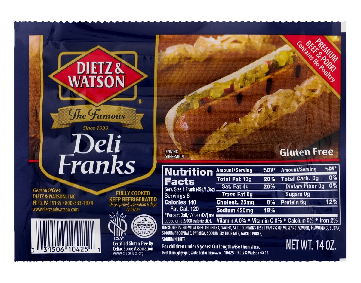 slide 1 of 1, Dietz & Watson Deli Franks, 14 oz