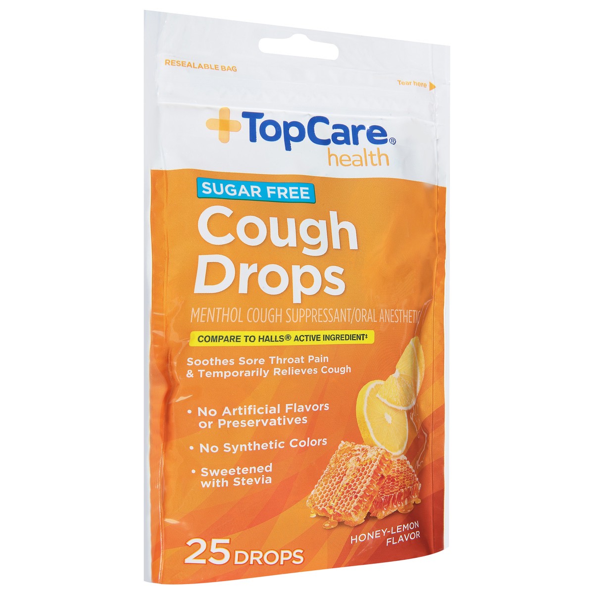 slide 13 of 14, TopCare Cough Drops, Sugar Free, Honey-Lemon Flavor 25 Ea, 25 ct