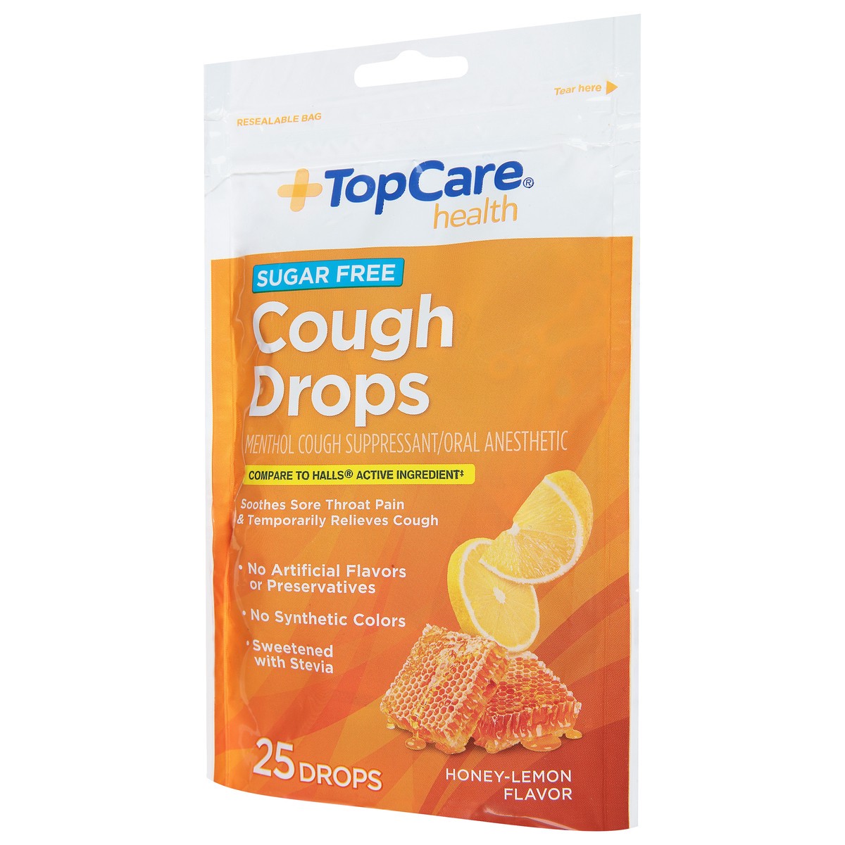 slide 2 of 14, TopCare Cough Drops, Sugar Free, Honey-Lemon Flavor 25 Ea, 25 ct