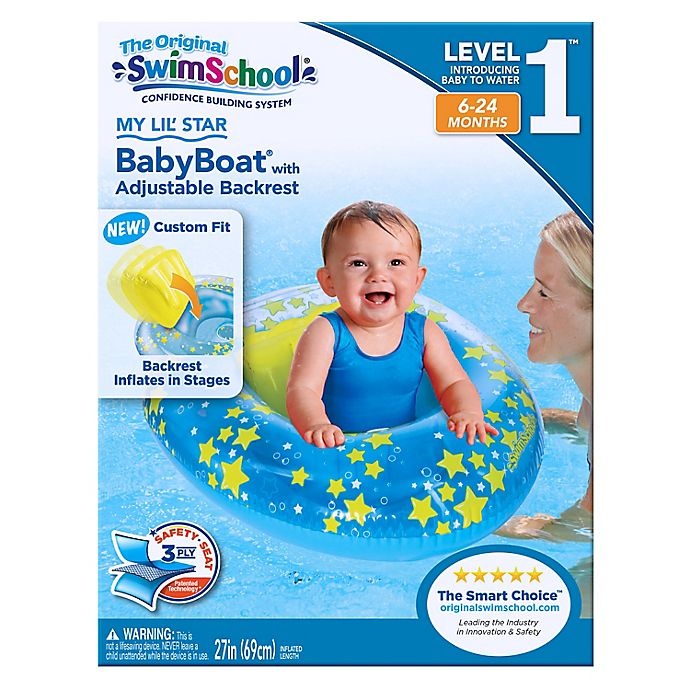 slide 2 of 4, SwimSchool Stars BabyBoat with Backrest - Blue/Yellow, 1 ct