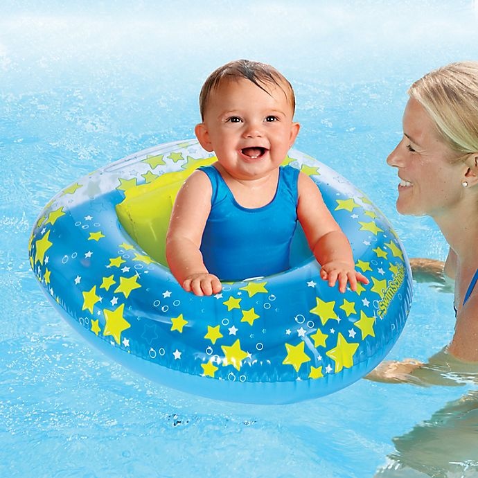 slide 3 of 4, SwimSchool Stars BabyBoat with Backrest - Blue/Yellow, 1 ct