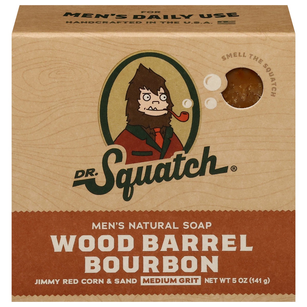 slide 1 of 6, Dr. Squatch Medium Grit Men's Natural Wood Barrel Bourbon Soap 5 oz, 5 oz