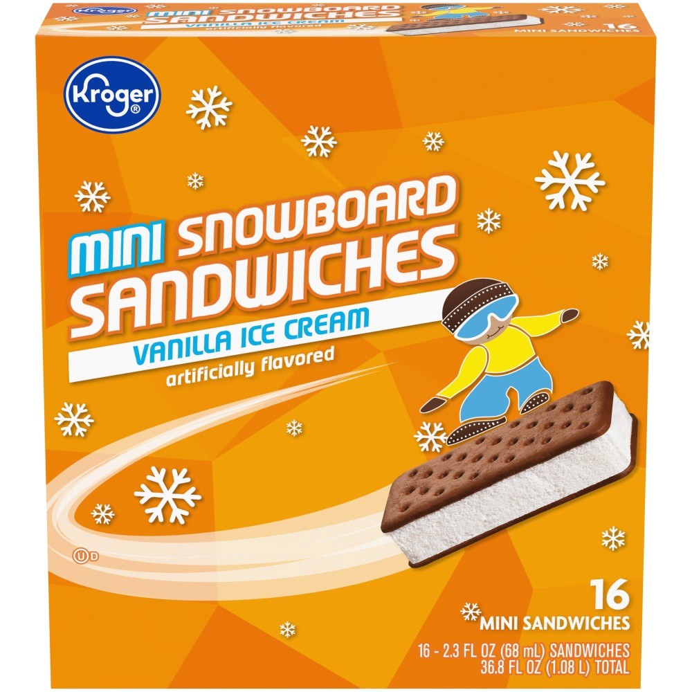 slide 1 of 6, Kroger Mini Vanilla Ice Cream Snowboard Sandwiches, 36.8 oz