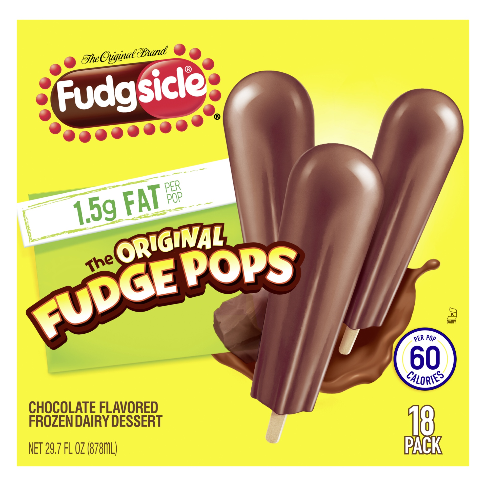 slide 1 of 1, Fudgsicle Low Fat Original Fudge Pops Ice Cream, 18 ct