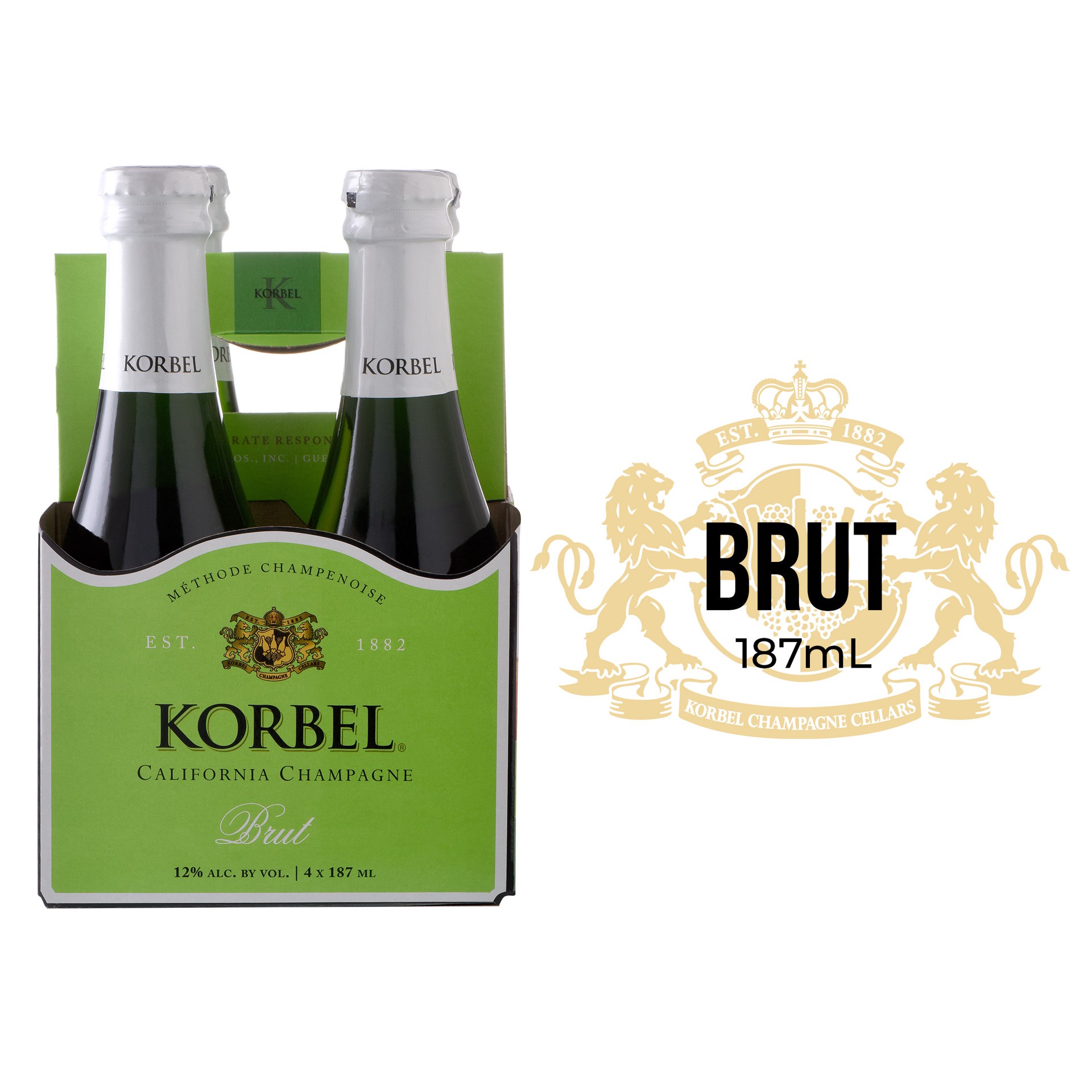 slide 7 of 9, Korbel Brut California Champagne Sparkling Wine, 187 mL Bottle 4-pk, 24 Proof, 748 mL