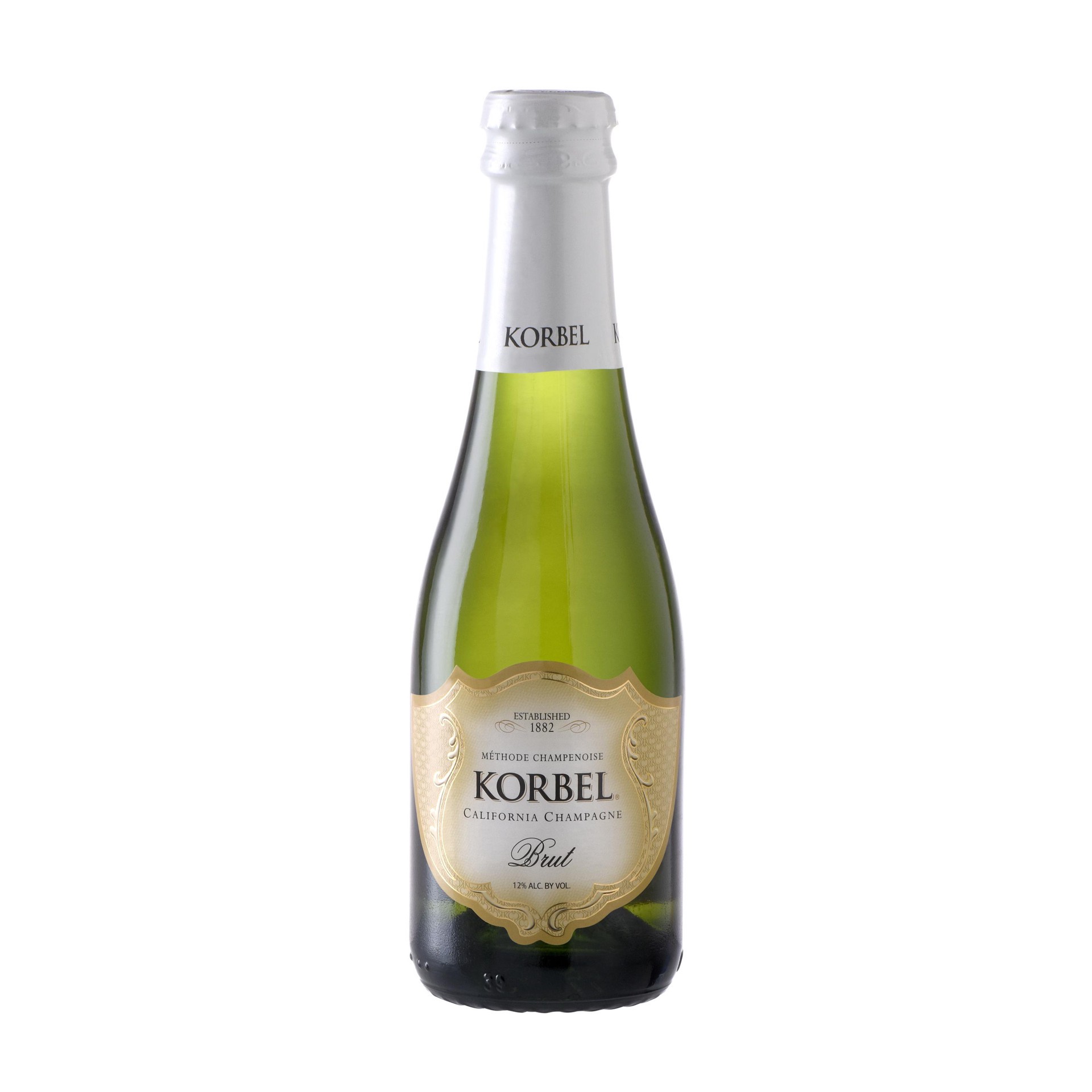 slide 1 of 9, Korbel Brut California Champagne Sparkling Wine, 187 mL Bottle 4-pk, 24 Proof, 748 mL