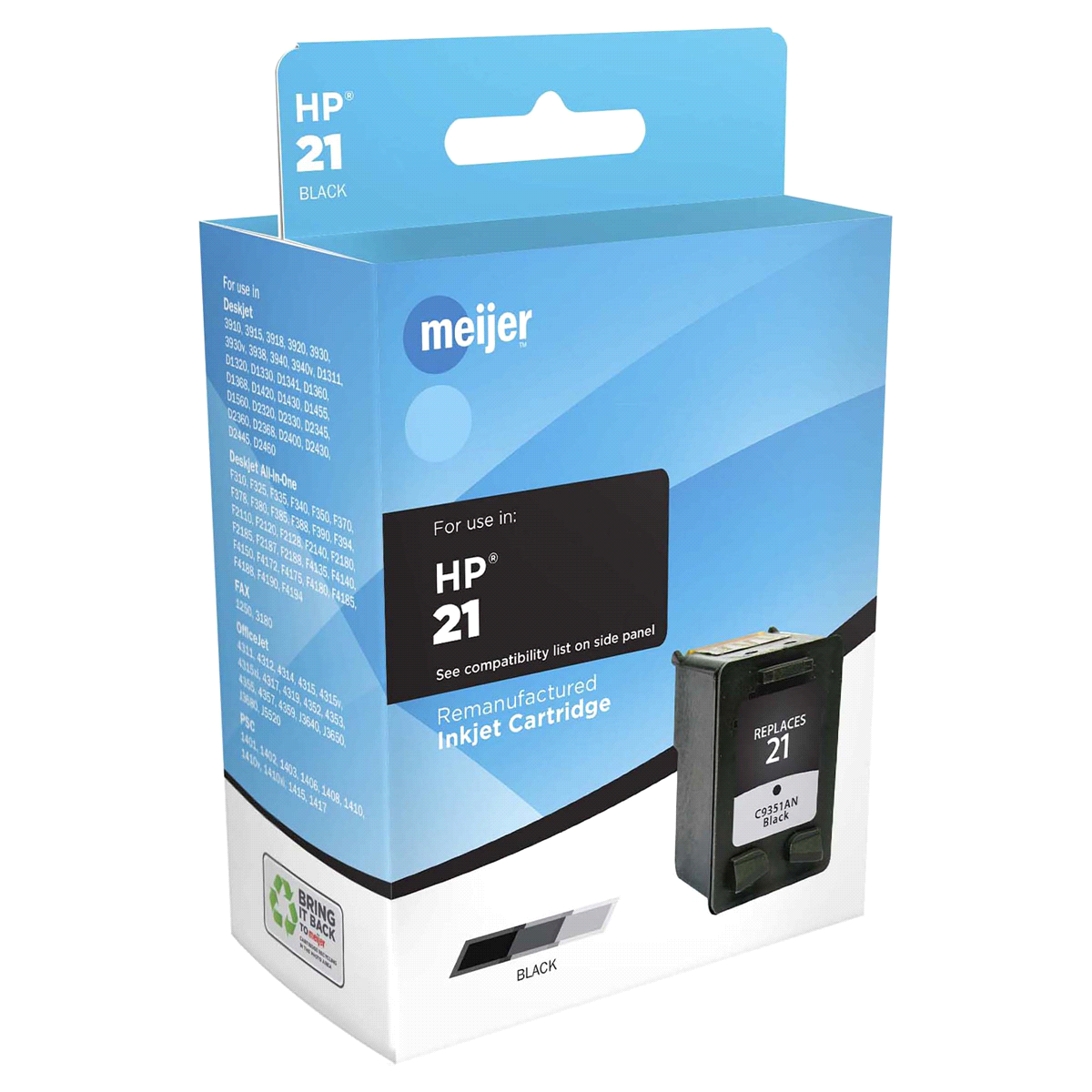 slide 1 of 1, Meijer Remanufactured Inkjet Cartridge, Replacement for HP 21, Black, 1 ct