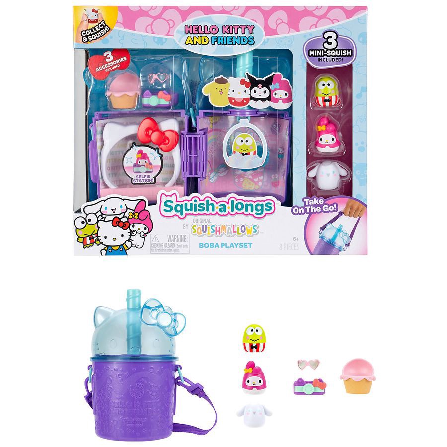 slide 3 of 3, Squishmallows Squish-a-longs Hello Kitty and Friends Hello Kitty Boba Playset, 1 ct