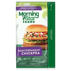 MorningStar Farms Veggie Burgers, Plant Based Protein, Frozen Meal, Mediterranean Chickpea, 9.5oz Bag, 4 Burgers