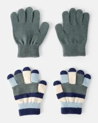 Carter's Boys 2-Pack Stripe Gloves - Blue/Green Multi 8-14