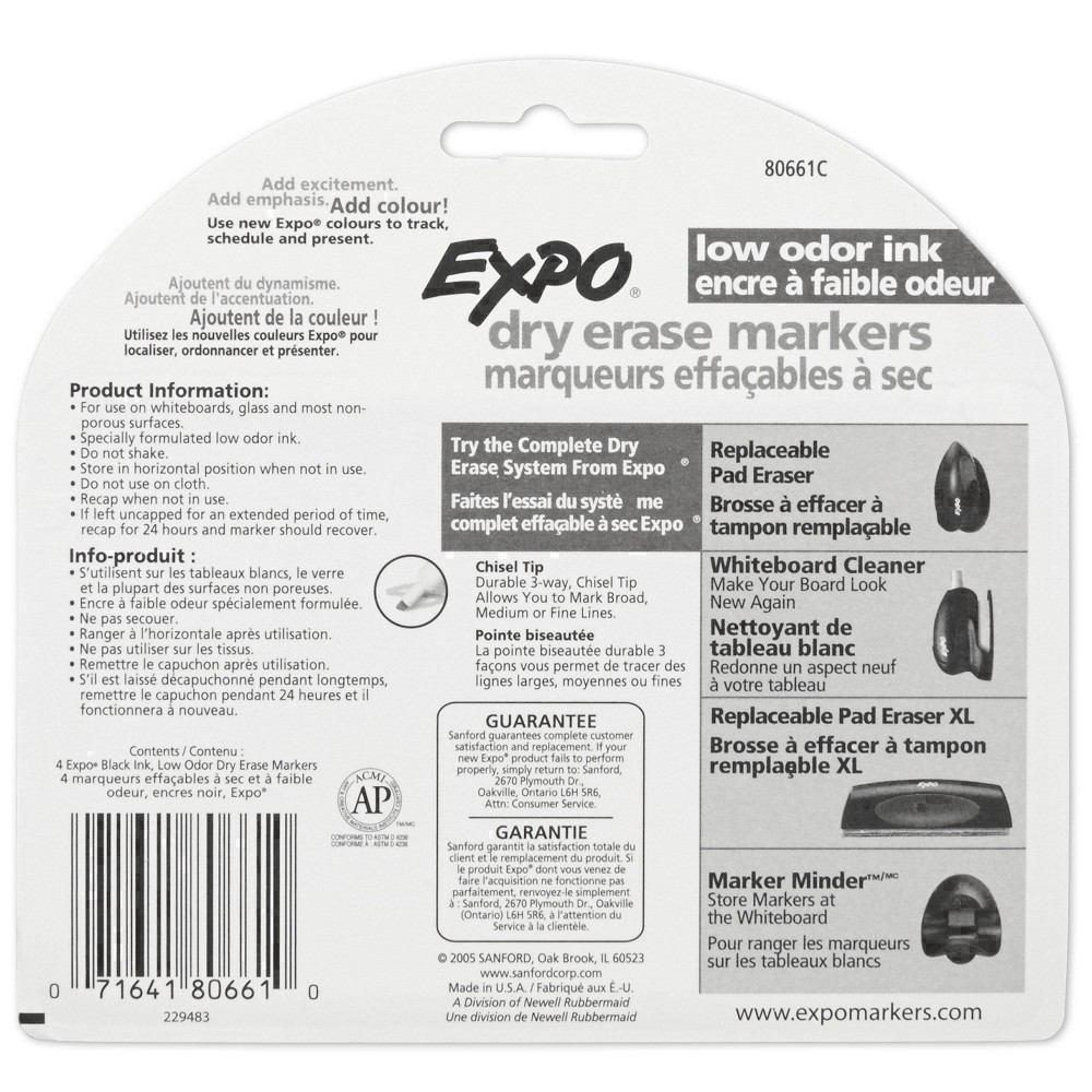 slide 26 of 112, Expo Low Odor Ink Dry Erase Markers - Black, 4 ct