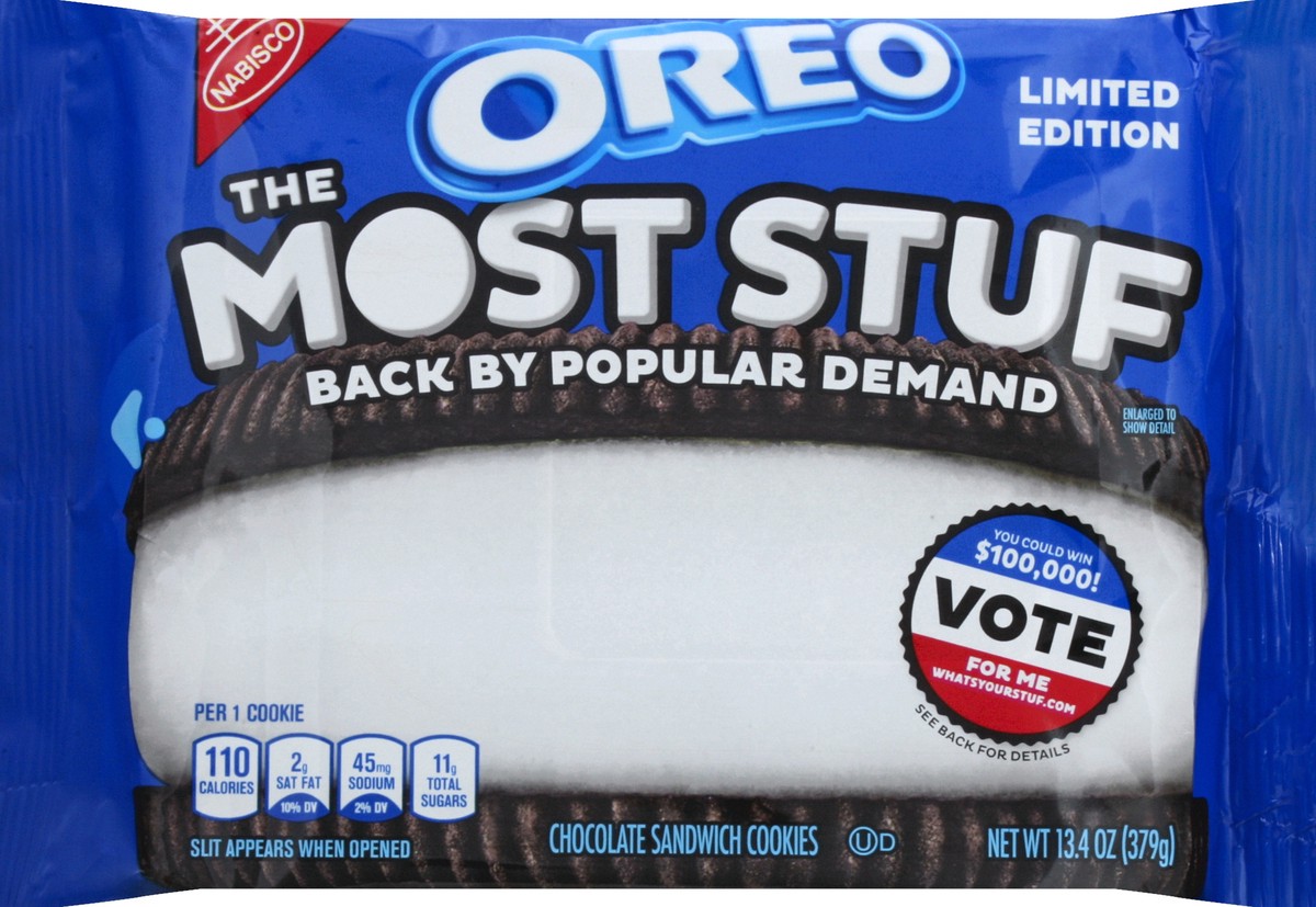 slide 5 of 6, OREO The Most Stuf Chocolate Sandwich Cookies, Limited Edition, 13.4 oz, 0.84 lb