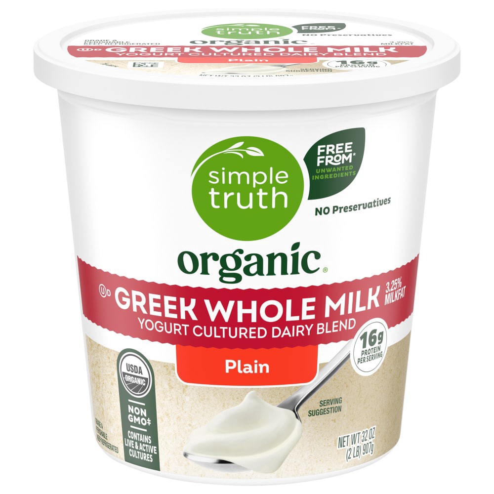 slide 5 of 5, Simple Truth Organic Plain Whole Milk Greek Yogurt Tub, 32 oz
