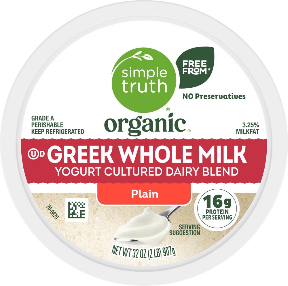 slide 4 of 5, Simple Truth Organic Plain Whole Milk Greek Yogurt Tub, 32 oz