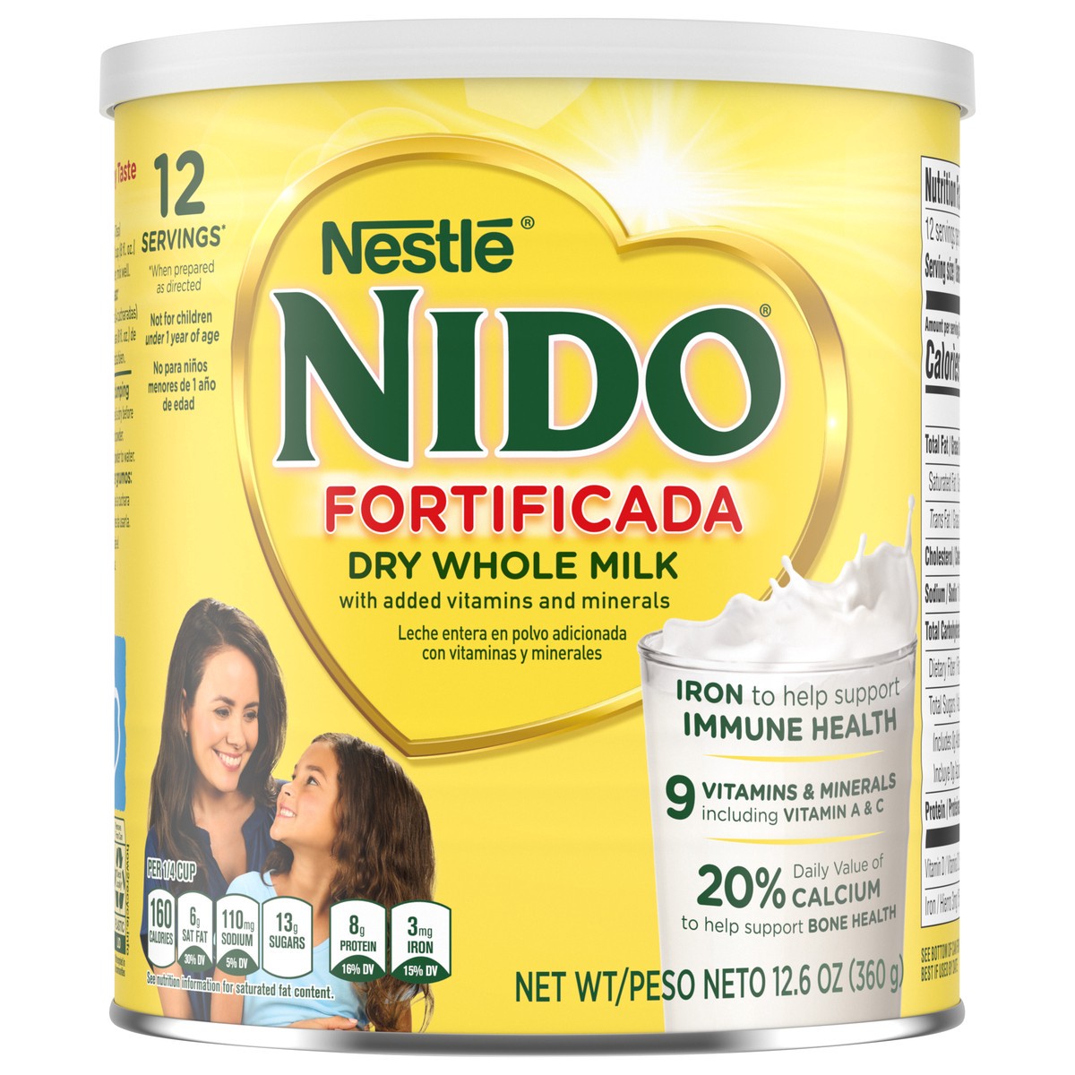 slide 1 of 7, NIDO Fortificada Powdered Drink Mix - Dry Whole Milk Powder with Vitamins and Minerals - 12.6 Oz Canister, 12.6 oz