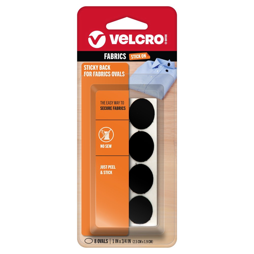 slide 1 of 2, VELCRO® Brand Sticky Back for Fabrics Ovals - 8 Pack - Black, 1 x 0.75 in