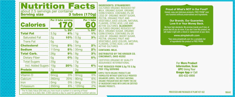 slide 2 of 2, Simple Truth Organic Strawberry And Blueberry Yogurt Tubes, 16 oz