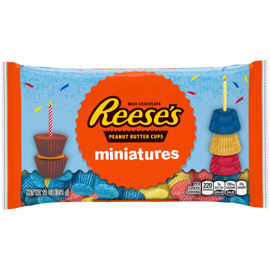 slide 1 of 1, Reeses Birthday Miniatures Red Yellow Blue, 10 oz