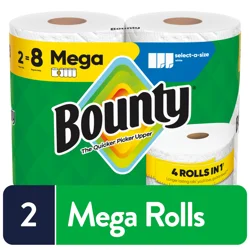 Bounty Paper Towels Select-A-Size White, 2 Mega Rolls, 164 Sheets Per Roll