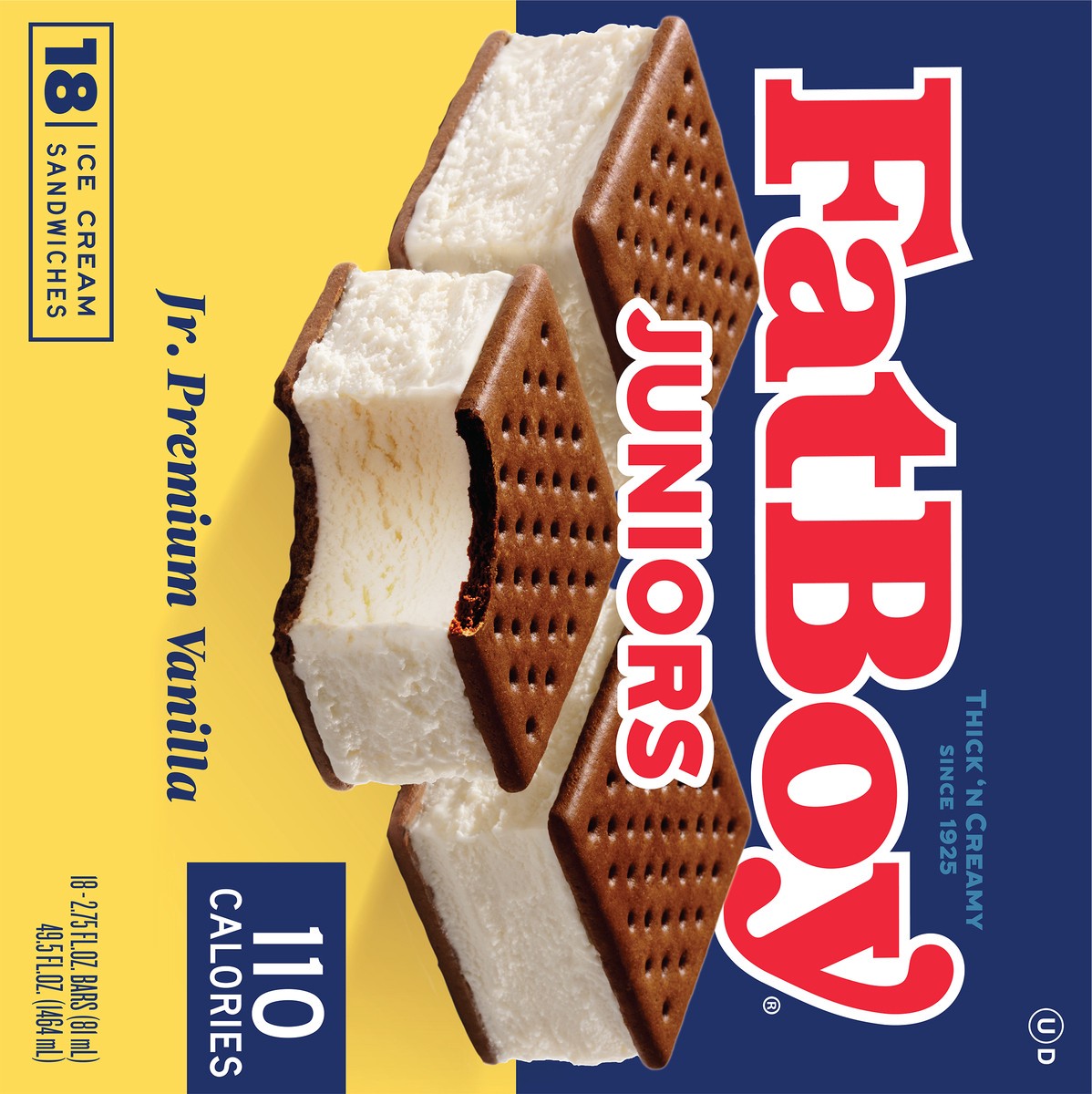 slide 3 of 7, Fat Boy Juniors Premium Vanilla Ice Cream Sandwiches 18 Ea, 18 ct; 2.75 fl oz