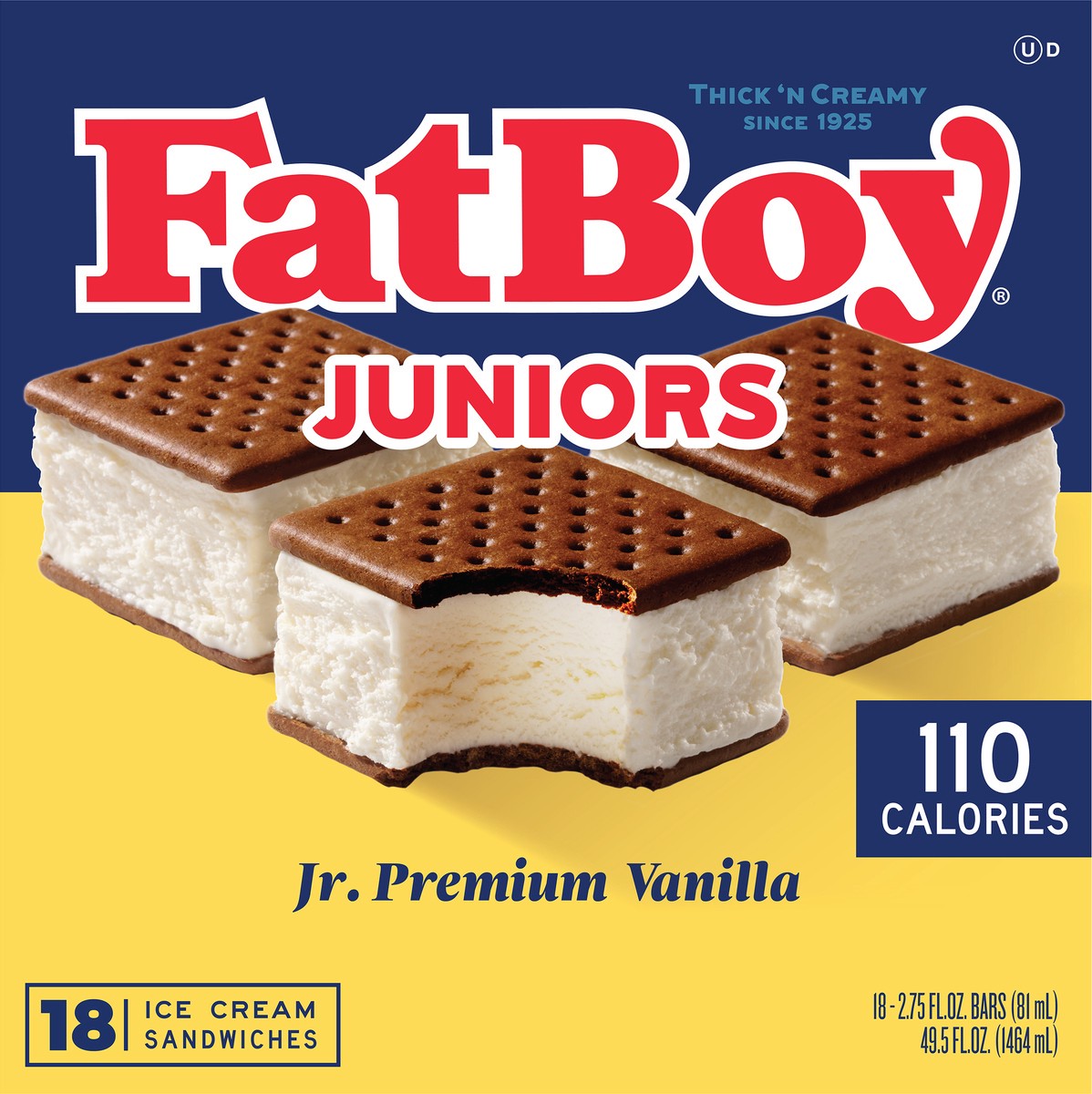 slide 4 of 7, Fat Boy Juniors Premium Vanilla Ice Cream Sandwiches 18 Ea, 18 ct; 2.75 fl oz