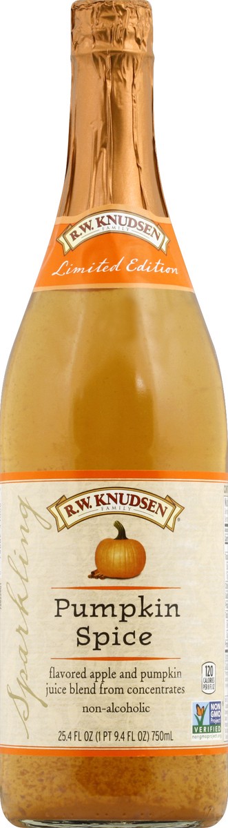 slide 3 of 7, R.W. Knudsen Family Sparkling Pumpkin Spice Juice Blend, 25.4 Ounces, Non-Alcoholic Juice Blend, 25.4 fl oz