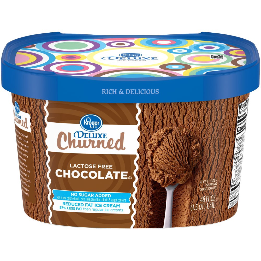 slide 2 of 3, Kroger Lactose Free / No Sugar Added Deluxe Churned Chocolate Ice Cream, 48 fl oz